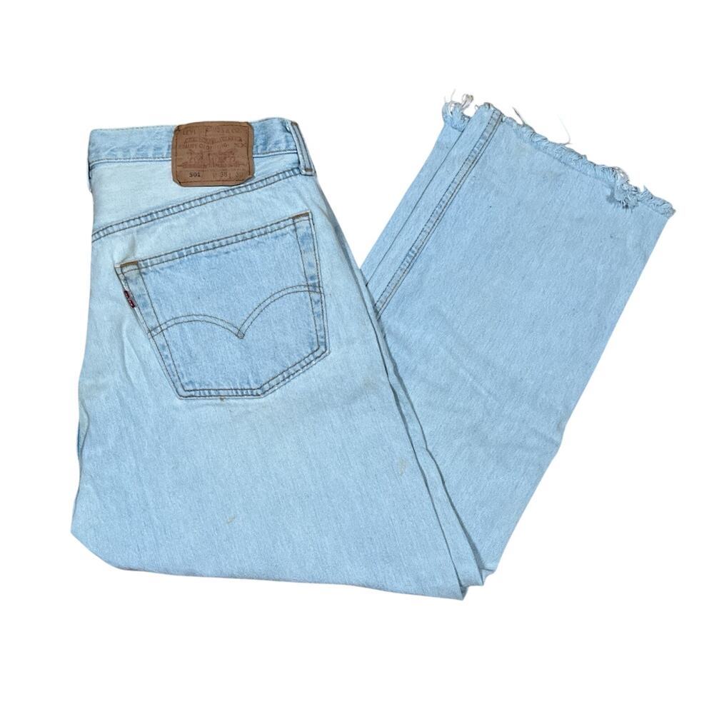 VTG 90s Levi’s XX 501 Light‎ Wash Jeans Distressed Grunge Raw Hem USA Made 35x26